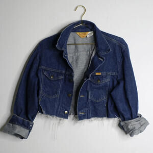 VTG Rustler Crop Dark Wash Denim Jacket - Large